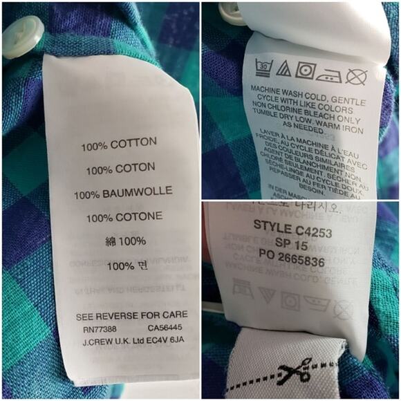 J. Crew 6 Gingham Popover Caribbean Blue - Picture 5 of 5